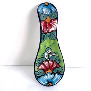 Talavera Spoon Rest Multicolor Hand Painted Mexican Pottery Floral Ceramic 9in